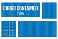 Creative vector illustration of sea freigh cargo containers views from different sides collection isolated on background. Art desi Royalty Free Stock Photo