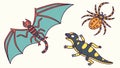 Whimsical fantasy creatures illustration with a dragon, spider, and lizard, vector design Generative AI Royalty Free Stock Photo