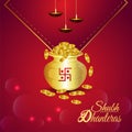 Creative vector illustration of shubh dhanteras celebration greeting card with creative gold coin pot