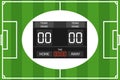 Creative vector illustration of soccer, football mechanical scoreboard. Stadium electronic sports scoreboard with soccer time and