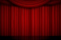 Creative vector illustration of stage with luxury scarlet red silk velvet drapes and fabric curtains isolated on background. Art d Royalty Free Stock Photo