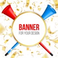 Creative vector illustration of vuvuzela trumpet, pipe, bugle for soccer, football fan isolated on transparent Royalty Free Stock Photo