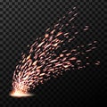 Creative vector illustration of welding metal fire sparks isolated on transparent background. Art design during iron Royalty Free Stock Photo