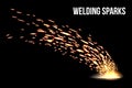 Creative vector illustration of welding metal fire sparks isolated on transparent background. Art design during iron Royalty Free Stock Photo