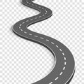 Creative vector illustration of winding curved road. Art design. Highway with markings. Direction, transportation set. Abstract co Royalty Free Stock Photo