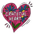 Creative vector poster with words Grateful heart