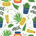 Creative vector seamless pattern with Aloe Vera. Home medicinal plants Royalty Free Stock Photo
