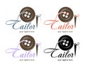 Creative vector tailor logo. Sewing, clothing, needlework and sphere of services. Hand made symbol in trendy line style with Royalty Free Stock Photo