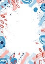 Creative vertical backdrop decorated with pink and blue paint stains, round spots and brush strokes on white background