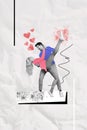 Creative vertical collage poster picture dancing couple valentine day lovers share feelings young partners enjoy time Royalty Free Stock Photo