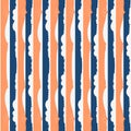 Creative vertical seamless pattern with orange and blue stripes and little stars on white background Royalty Free Stock Photo