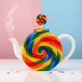 Whimsical Lollipop Teapot with Steam and Sprinkles Royalty Free Stock Photo