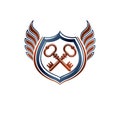 Creative vintage emblem with old keys, vector heraldic design, p Royalty Free Stock Photo