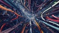A creative visualization of a hub connecting wires from diverse branches into a unified point