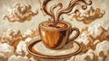 Artistic Coffee Cup Mural â Vintage Decorative Wall Art Royalty Free Stock Photo