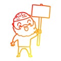 A creative warm gradient line drawing bearded protester cartoon