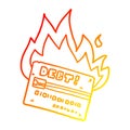 A creative warm gradient line drawing burning credit card cartoon