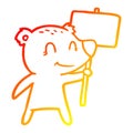A creative warm gradient line drawing cartoon bear holding sign Royalty Free Stock Photo