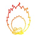 A creative warm gradient line drawing cartoon blazing camp fire