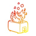 A creative warm gradient line drawing cartoon burning toaster Royalty Free Stock Photo