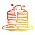 A creative warm gradient line drawing cartoon butter melting on pancakes