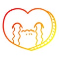 A creative warm gradient line drawing cartoon crying love heart