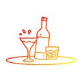 A creative warm gradient line drawing cartoon drinks on tray