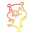 A creative warm gradient line drawing cartoon drunk pig Royalty Free Stock Photo