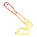 A creative warm gradient line drawing cartoon knife spreading butter
