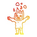 A creative warm gradient line drawing cartoon man with head on fire