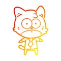 A creative warm gradient line drawing cartoon nervous business cat