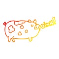 A creative warm gradient line drawing cartoon oinking pig