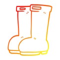 A creative warm gradient line drawing cartoon red wellies