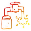 A creative warm gradient line drawing cartoon running faucet Royalty Free Stock Photo