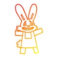 A creative warm gradient line drawing cartoon scared looking rabbit