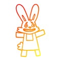 A creative warm gradient line drawing cartoon scared looking rabbit Royalty Free Stock Photo