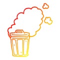 A creative warm gradient line drawing cartoon stinky garbage can