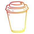 A creative warm gradient line drawing cartoon takeout coffee cup