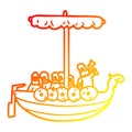 A creative warm gradient line drawing cartoon vikings sailing