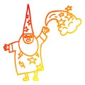 A creative warm gradient line drawing cartoon wizard casting spell