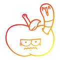 A creative warm gradient line drawing cartoon worm eating an angry apple Royalty Free Stock Photo
