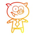 A creative warm gradient line drawing cheerful pig in office clothes