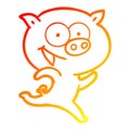 A creative warm gradient line drawing cheerful running pig cartoon