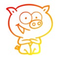 A creative warm gradient line drawing cheerful sitting pig cartoon