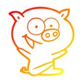 A creative warm gradient line drawing cheerful sitting pig cartoon