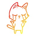 A creative warm gradient line drawing crying cartoon cat shrugging