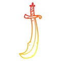 A creative warm gradient line drawing curved sword