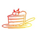A creative warm gradient line drawing expensive slice of chocolate cake Royalty Free Stock Photo