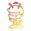 A creative warm gradient line drawing friendly cartoon spaceman running