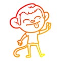 A creative warm gradient line drawing funny cartoon monkey making peace sign Royalty Free Stock Photo